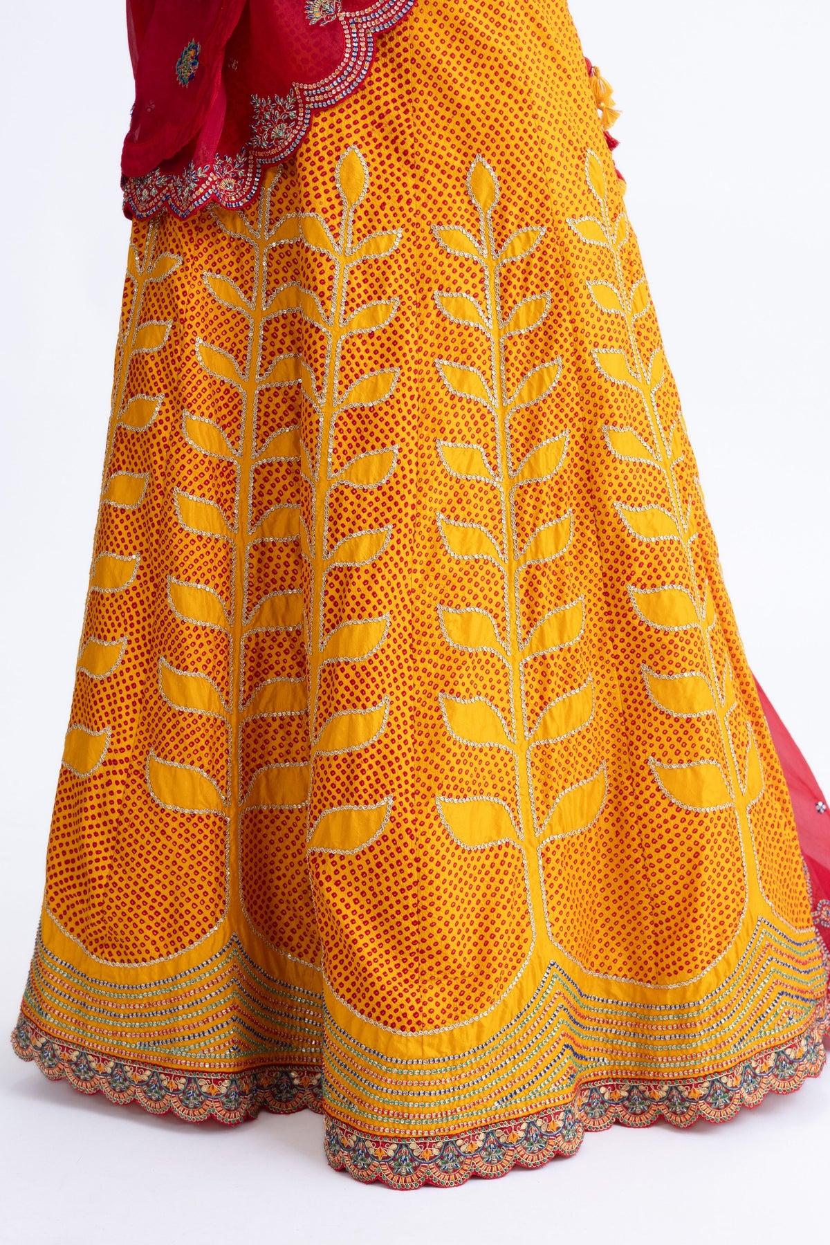 Yellow Red Ekam Lehenga