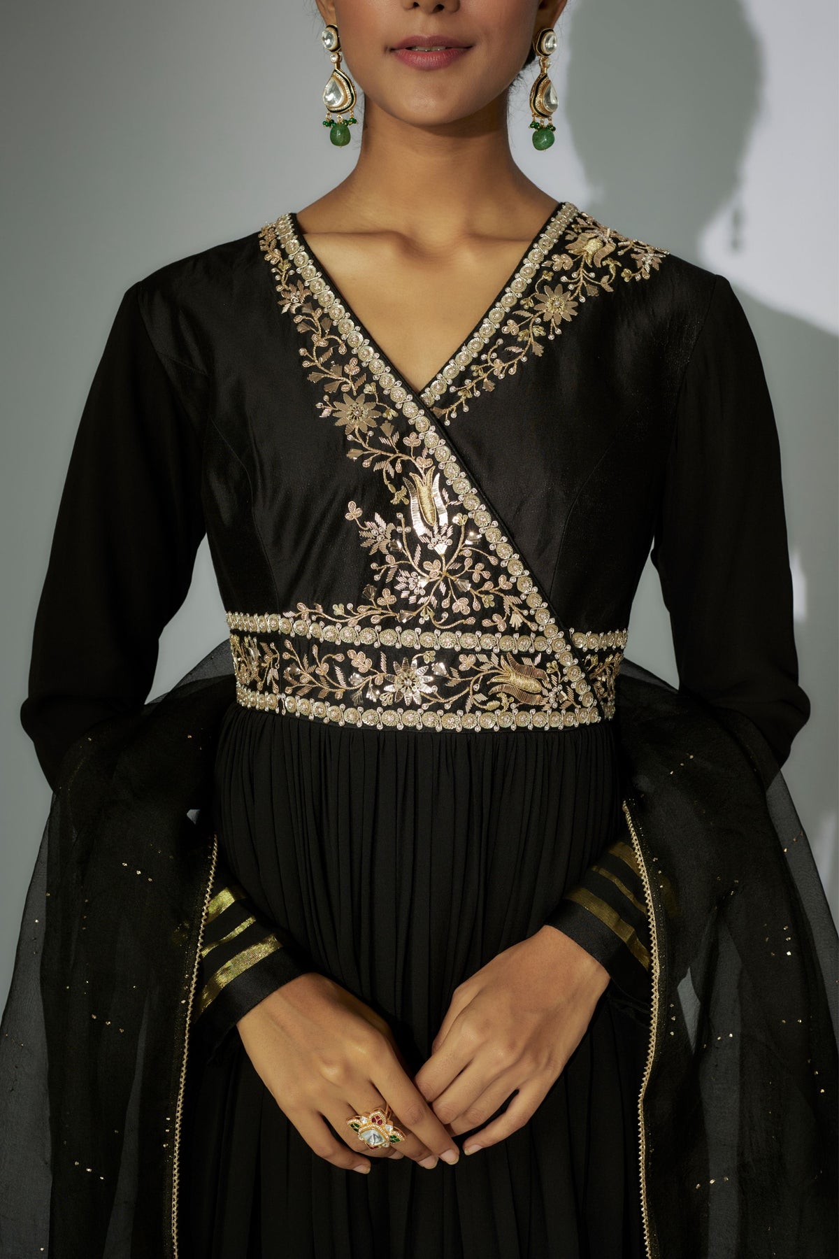 Black Embroidered Anarkali Set