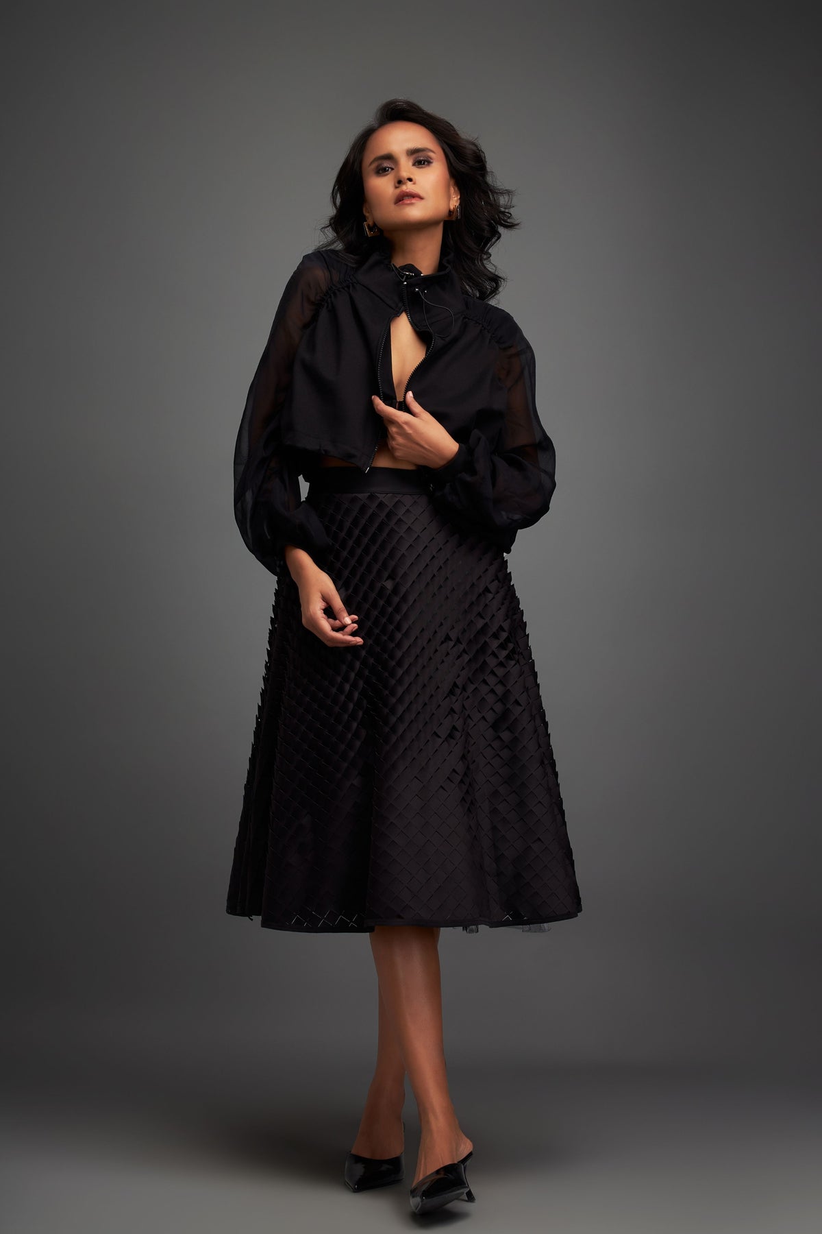 Black Jacket With Line Skirt