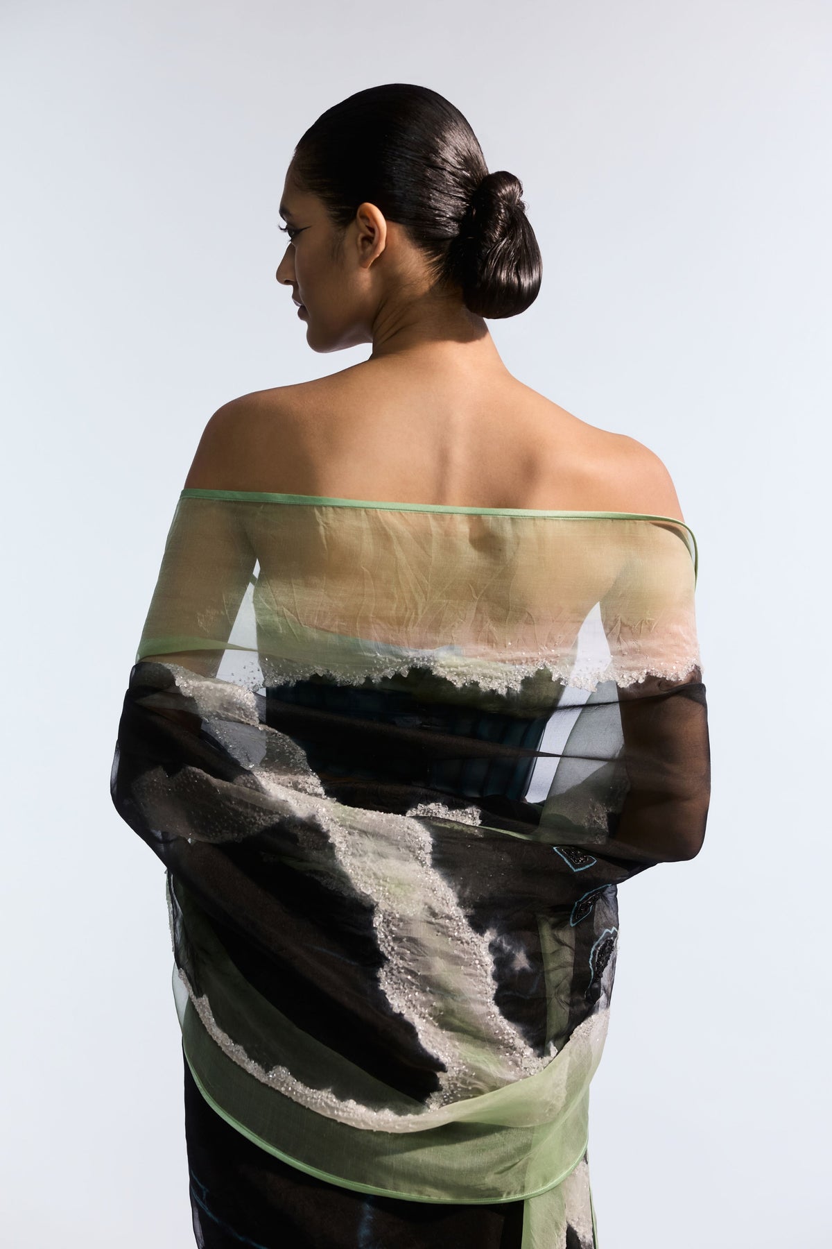 Crystalled Organza Tie Dye Saree Set