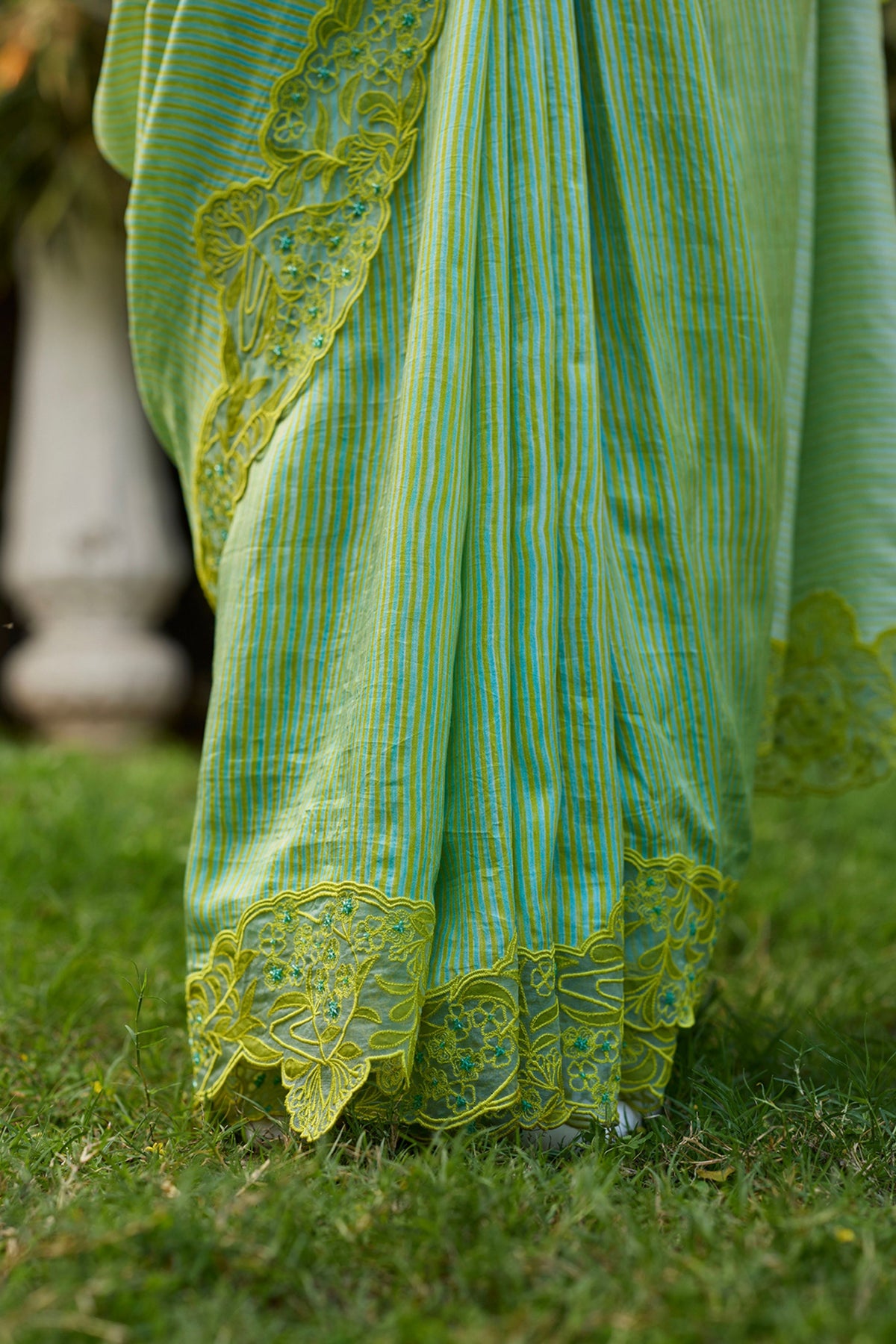 English Morning Green Embroidered Saree