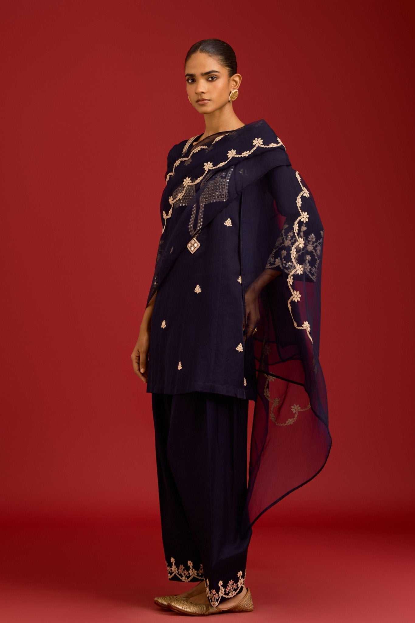 Navy Cotton Kurta Set - Devnaagri - Elahe