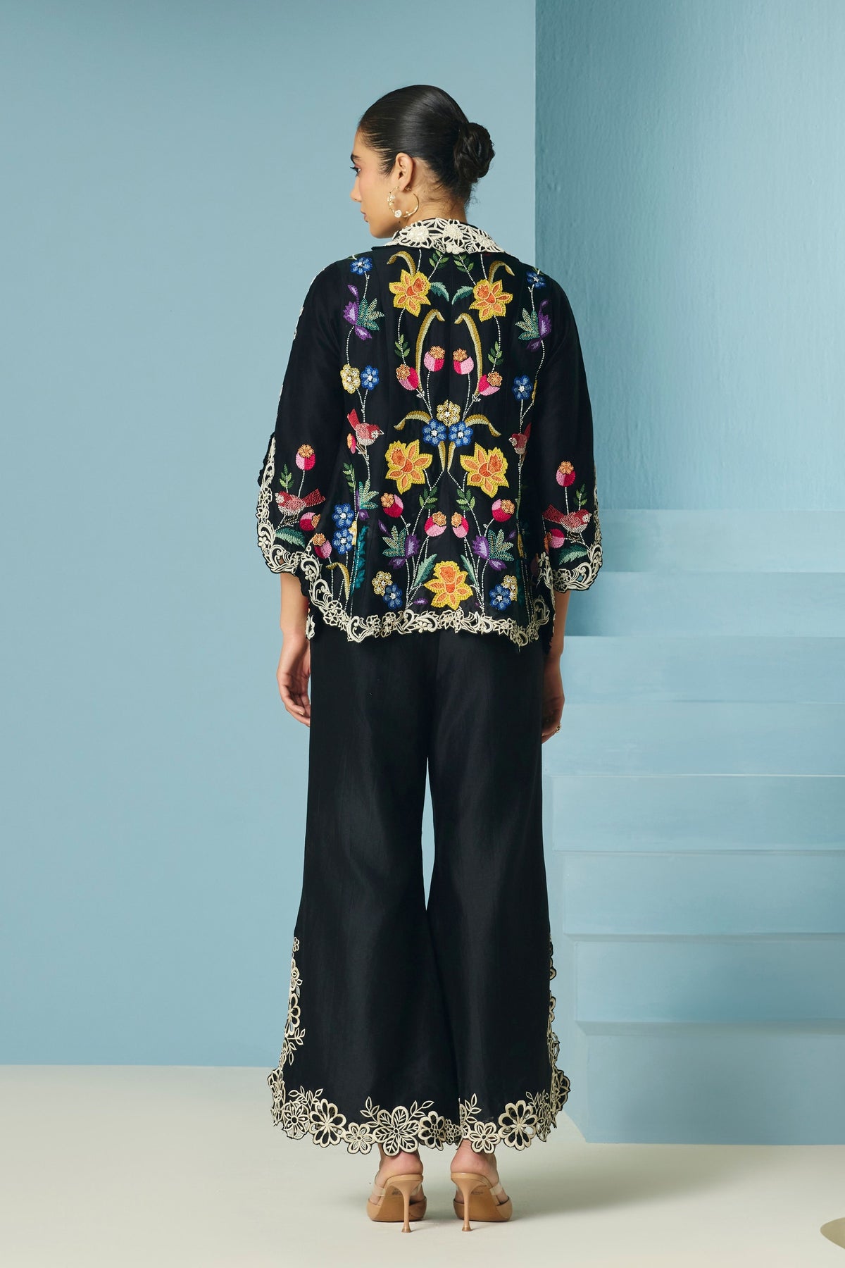 Black Foliage Flared Jacket