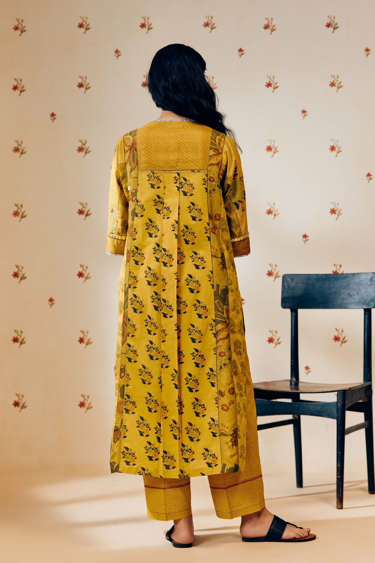 Mustard Block Print Kurta Set