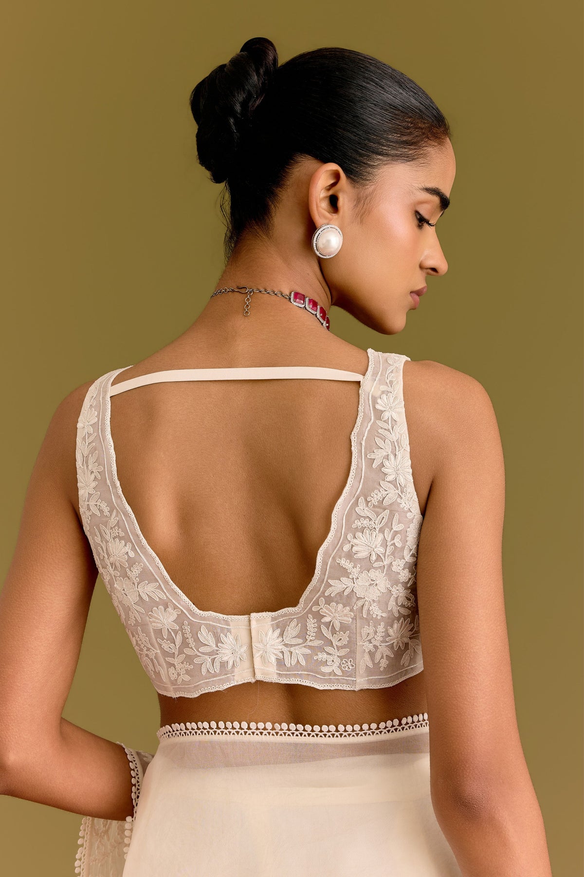 Ivory Embroidered Saree Set