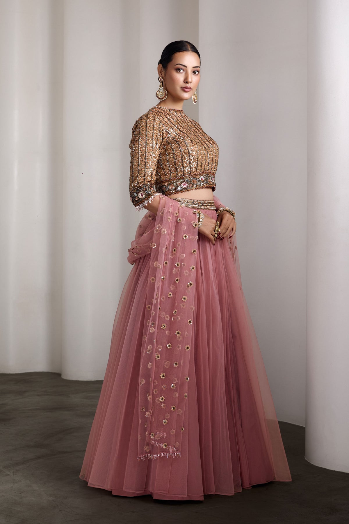 Mauve Sequin Lehenga Set