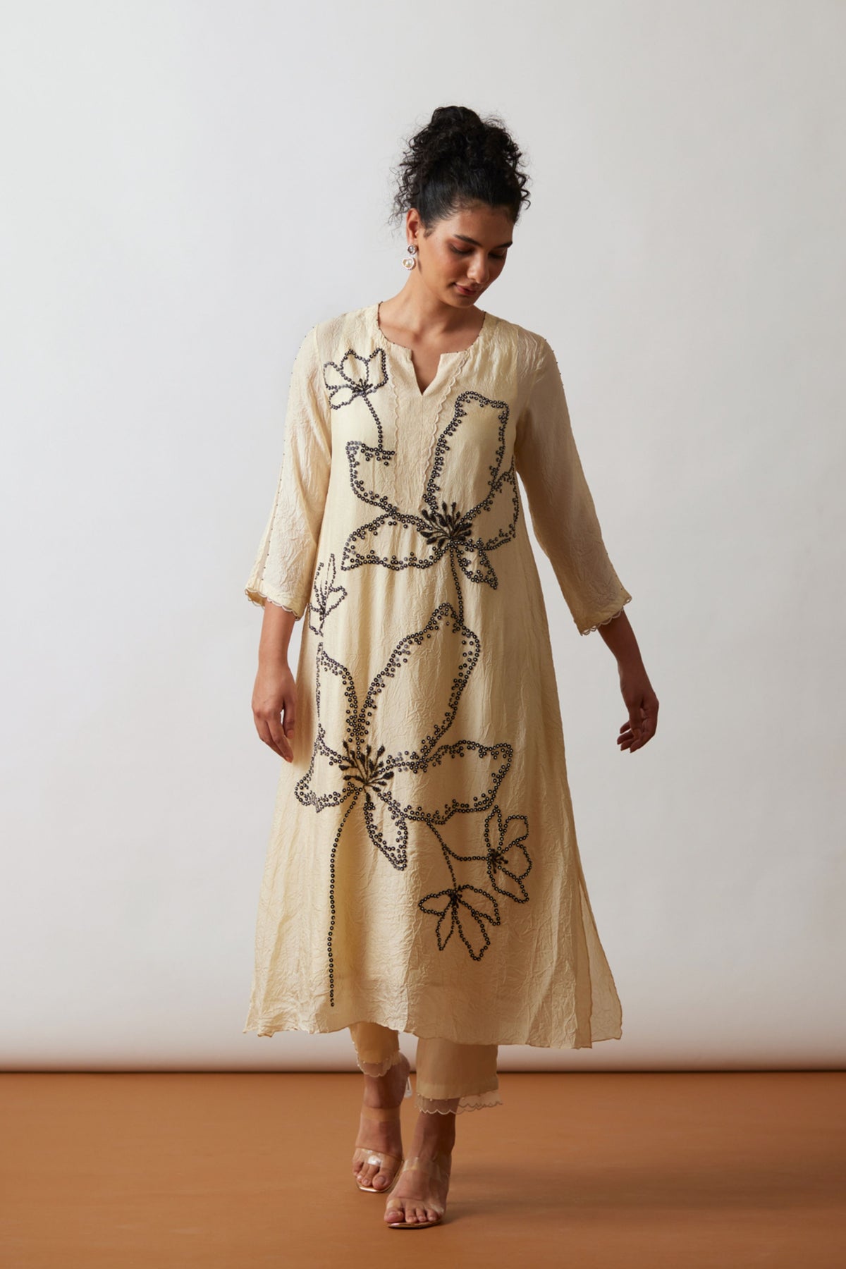 Ivory Crushed Silk Kurta Set