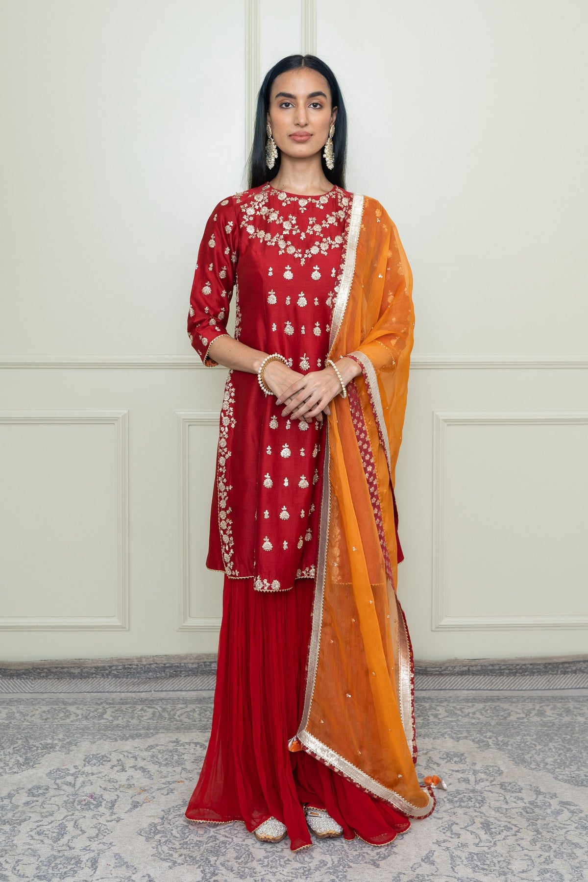 Scarlet red gharara set