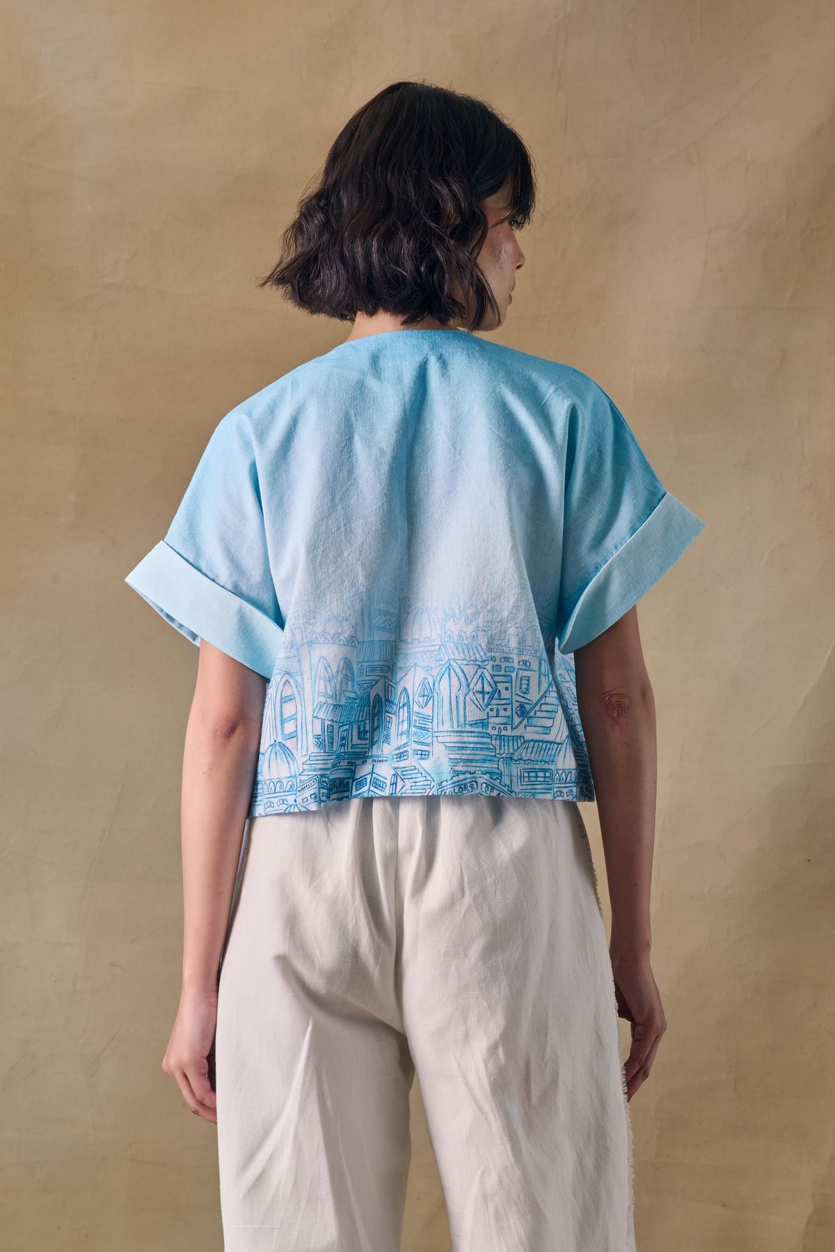 Blue Landscape Kimono Top
