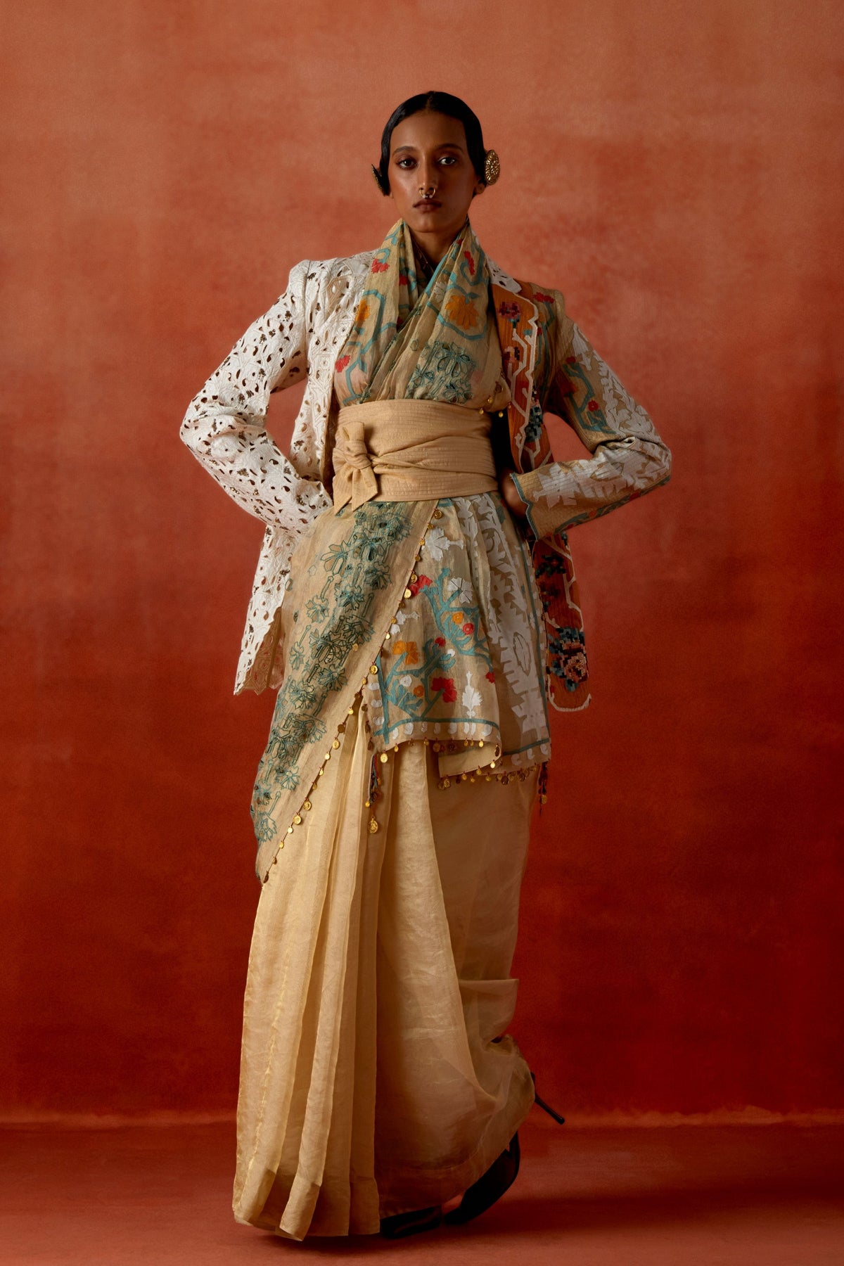 Gold Jacket Sari Set