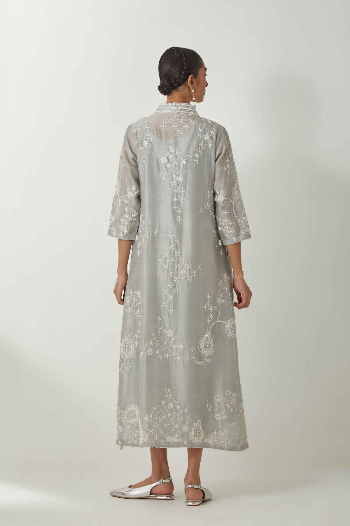 Grey Silk Chanderi Dress
