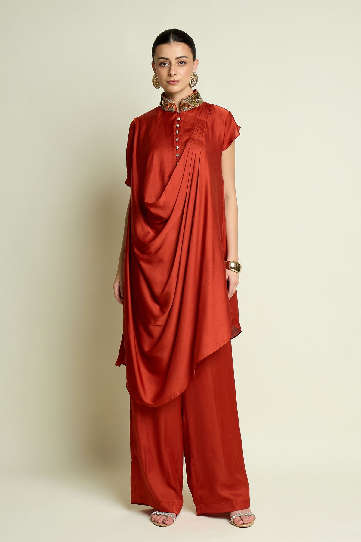 Rust Draped Tunic Set