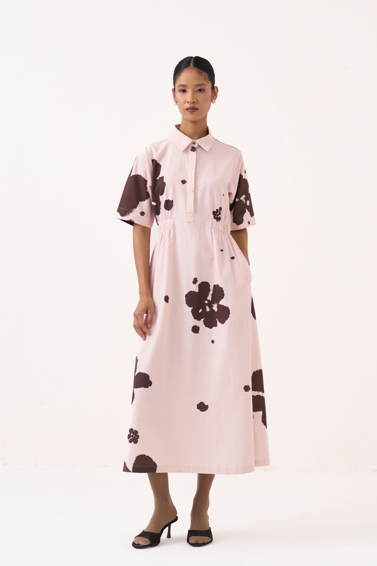 Collared Side Elastic Waist Dress