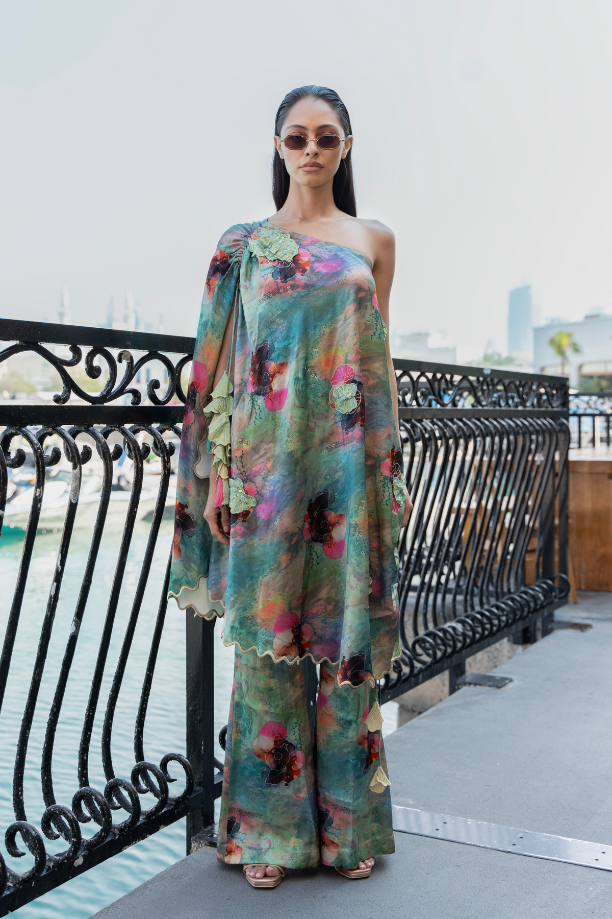 One Shoulder Drape Kaftan Set