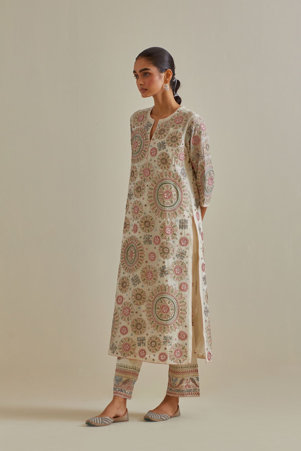 Pink and Off White Kurta Set