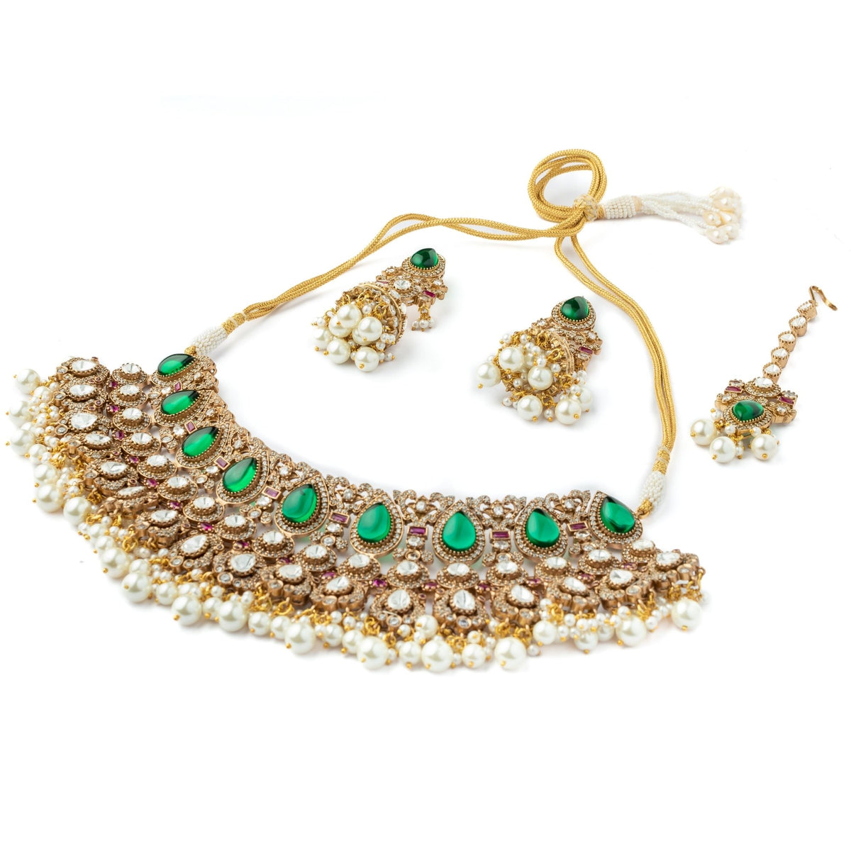 Gold Plated Necklace Set With Maangtikka