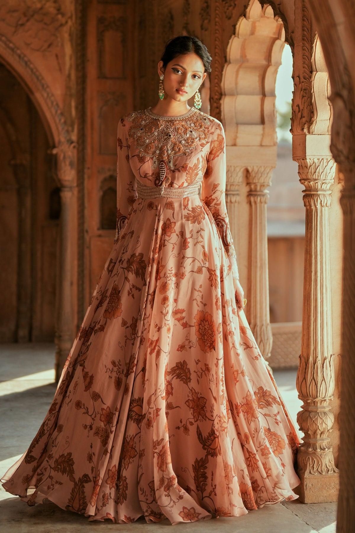 Powder Pink Organza Anarkali Set