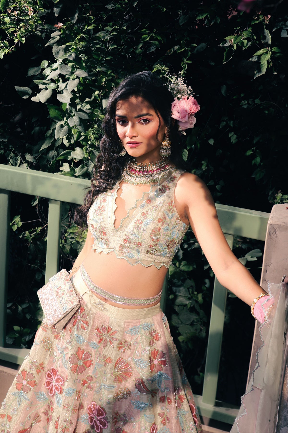 Spring Green and Melon Lehenga Set