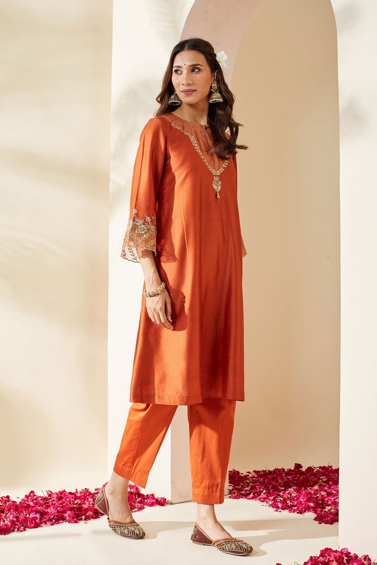 Orange Chanderi Svara Kurta Set