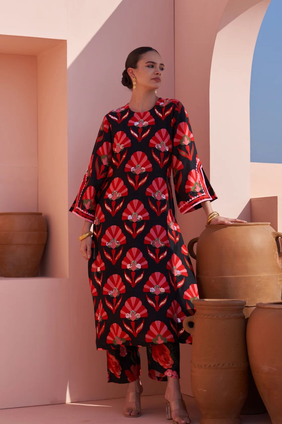 Black Shell Print Kurta Set