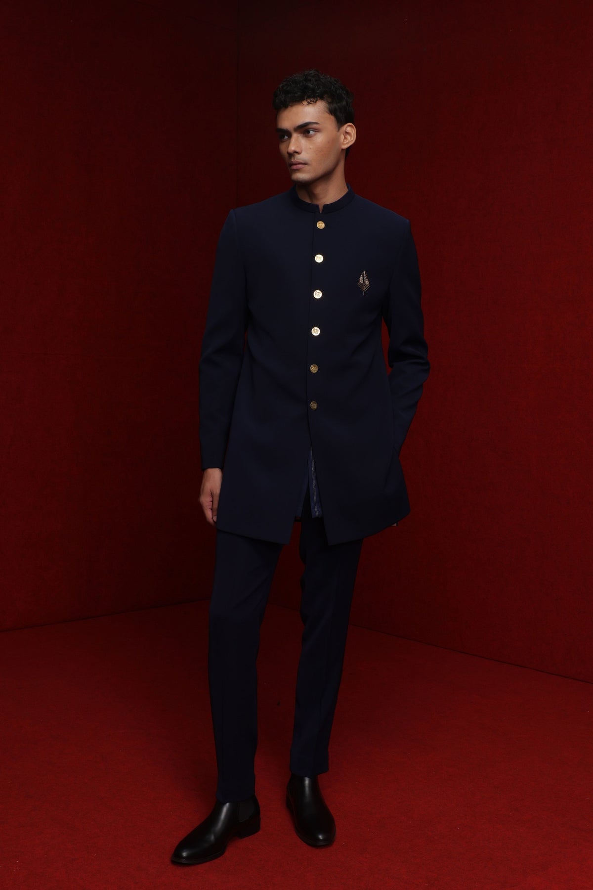 Navy Blue Bandhgala Set