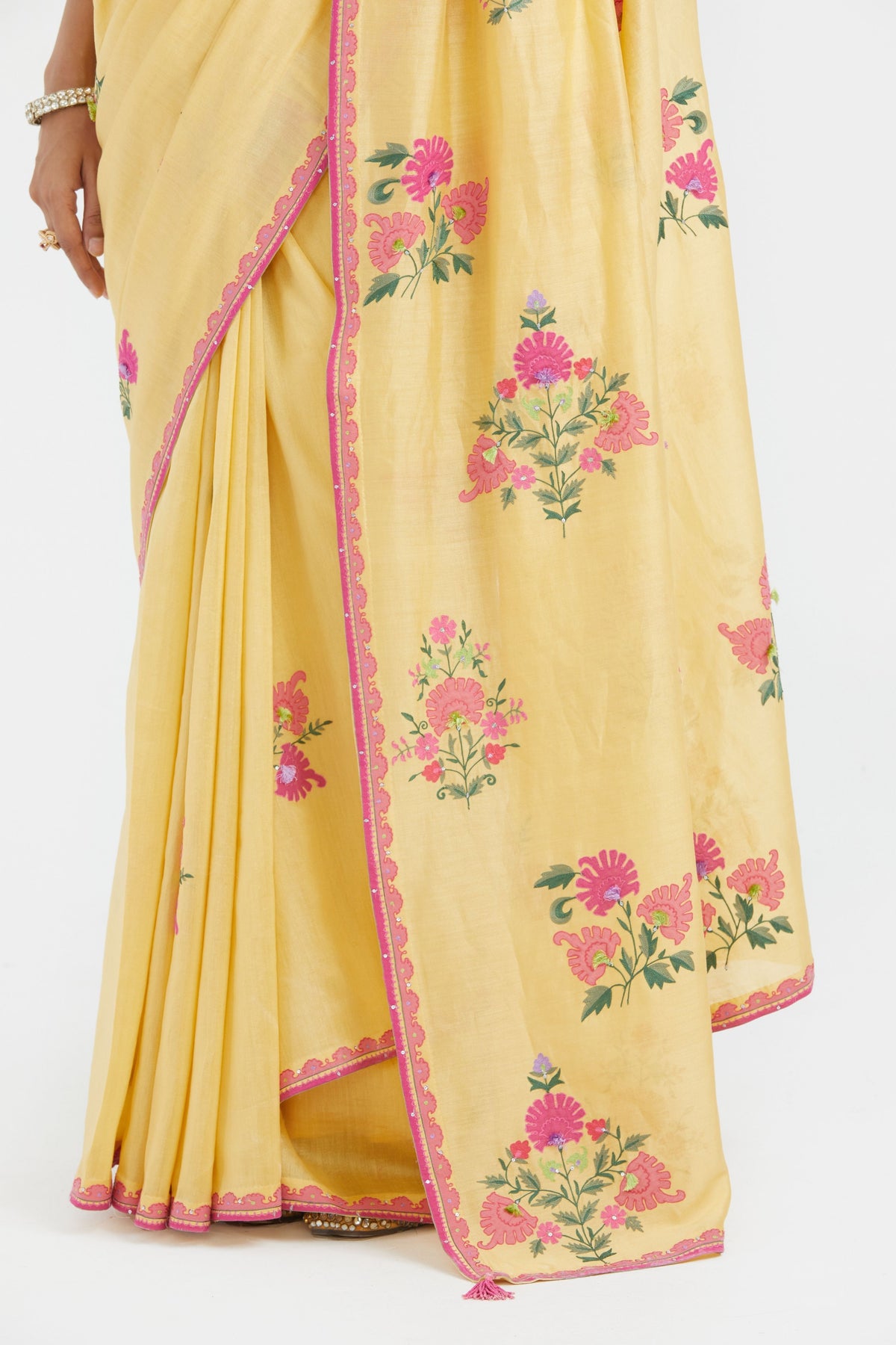 Yellow Silk Chanderi Saree Set