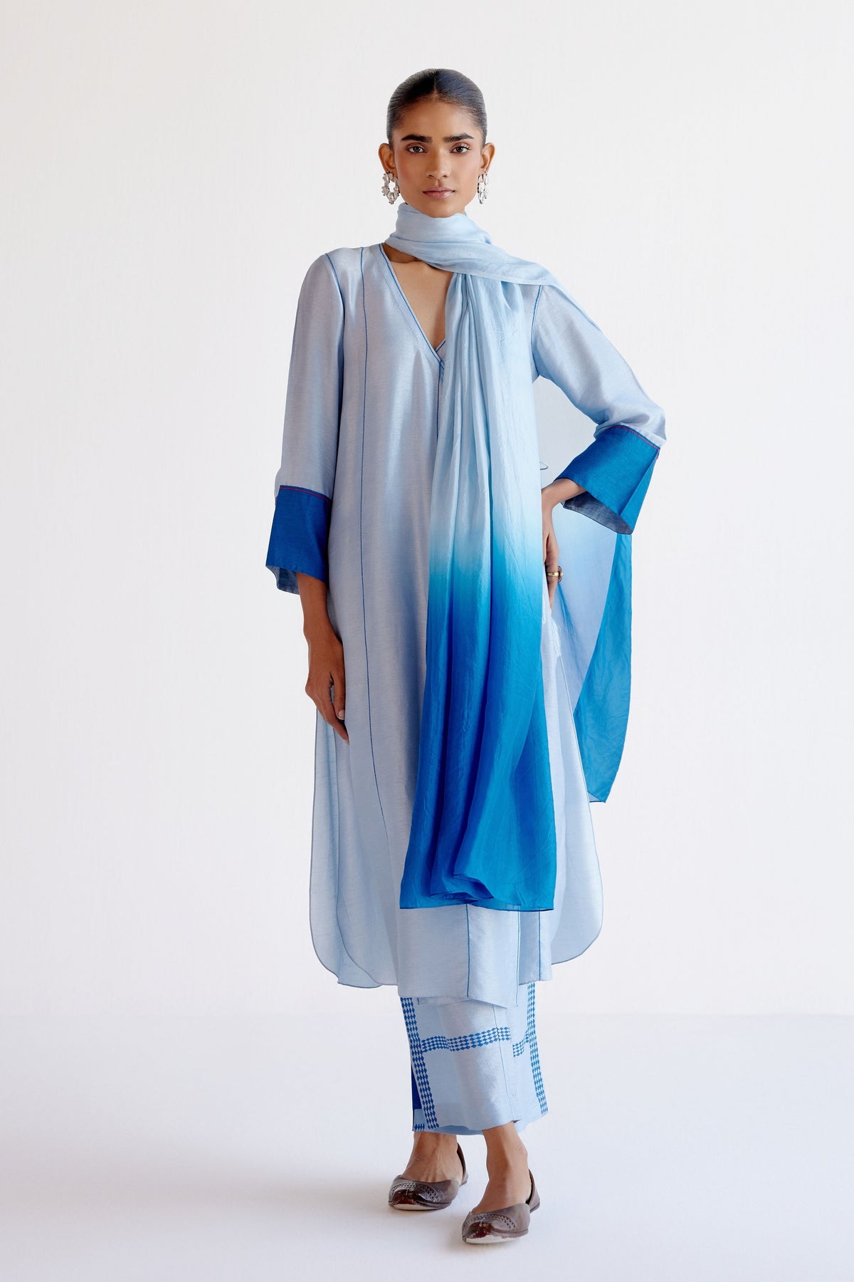 Light Blue Angrakha Kurta Set