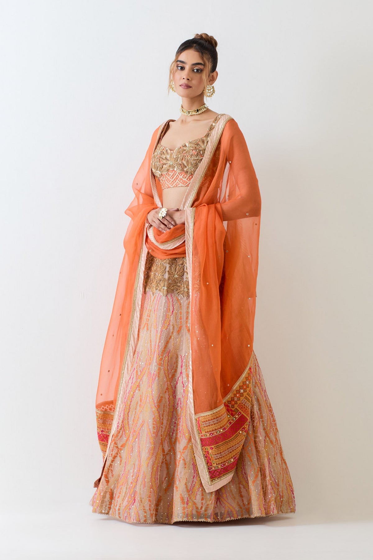 Rust Organza Lehenga Set