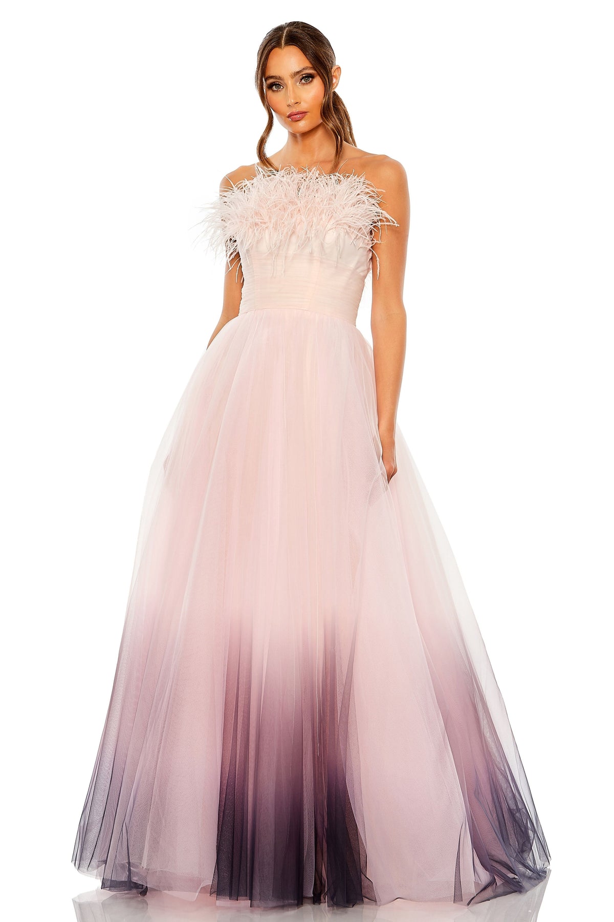 Strapless Feather Long Gown