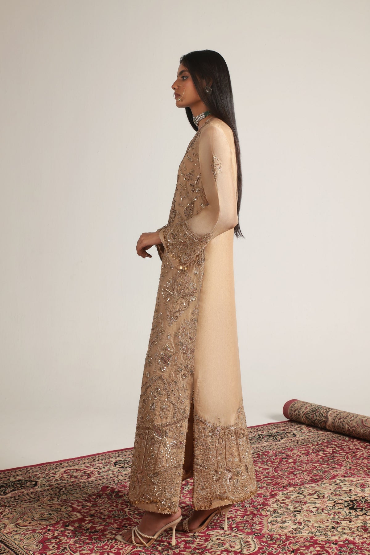 Ivory Heavy Jaal Kaftan Set