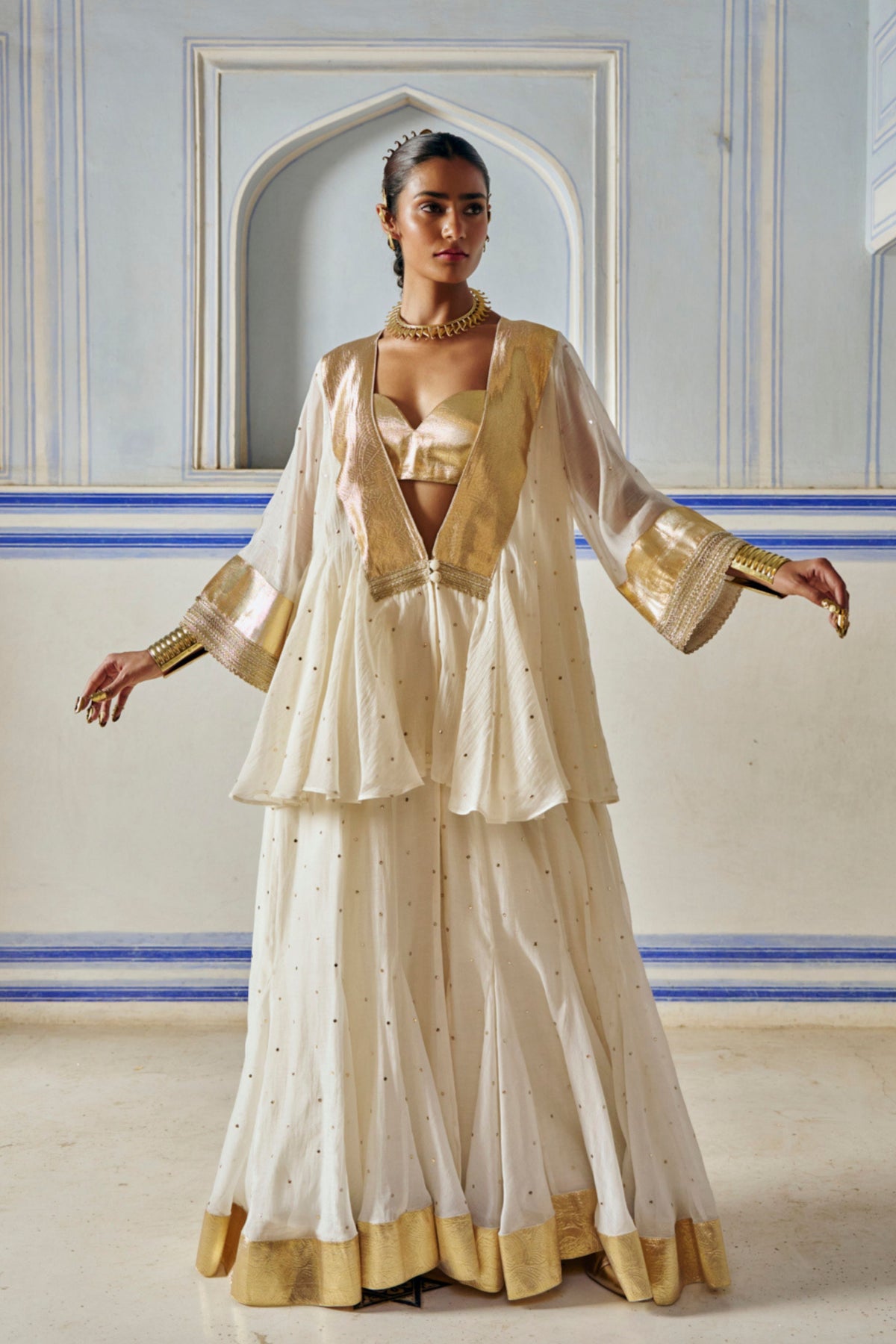 Ivory Mukesh Jacket With Sharara