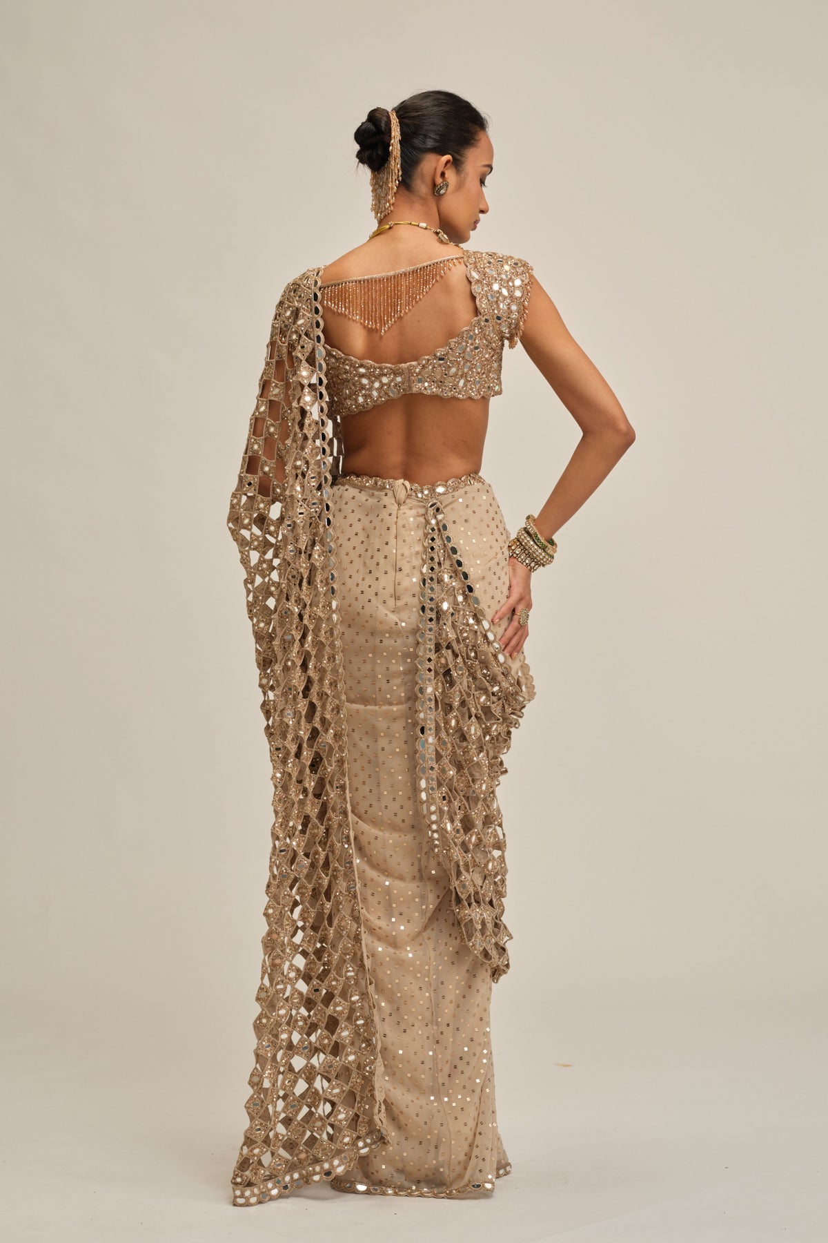 Modern Mirror Work Saree Set