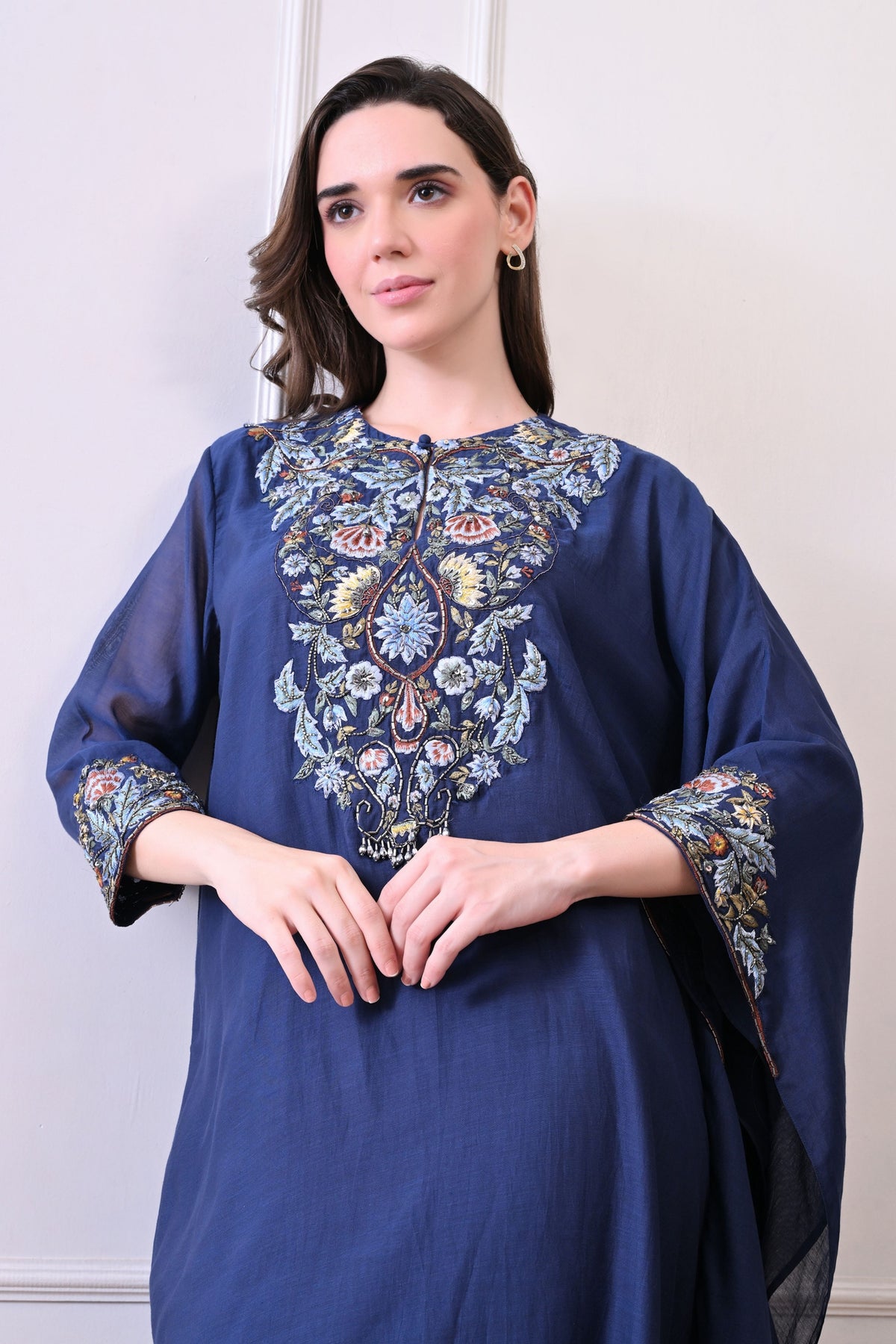 Blue Zardozi Embroidered Kaftan