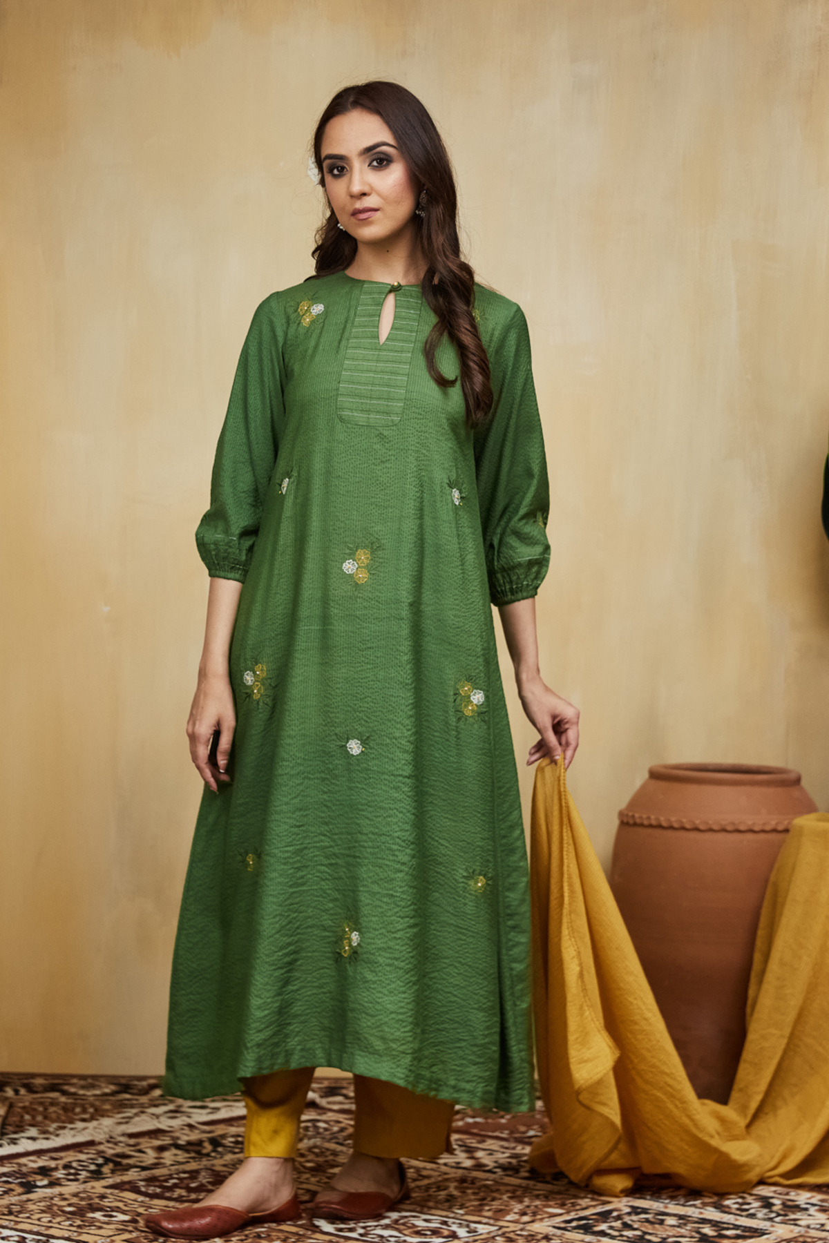 Mustard Kota Dupatta With Lace Detailing
