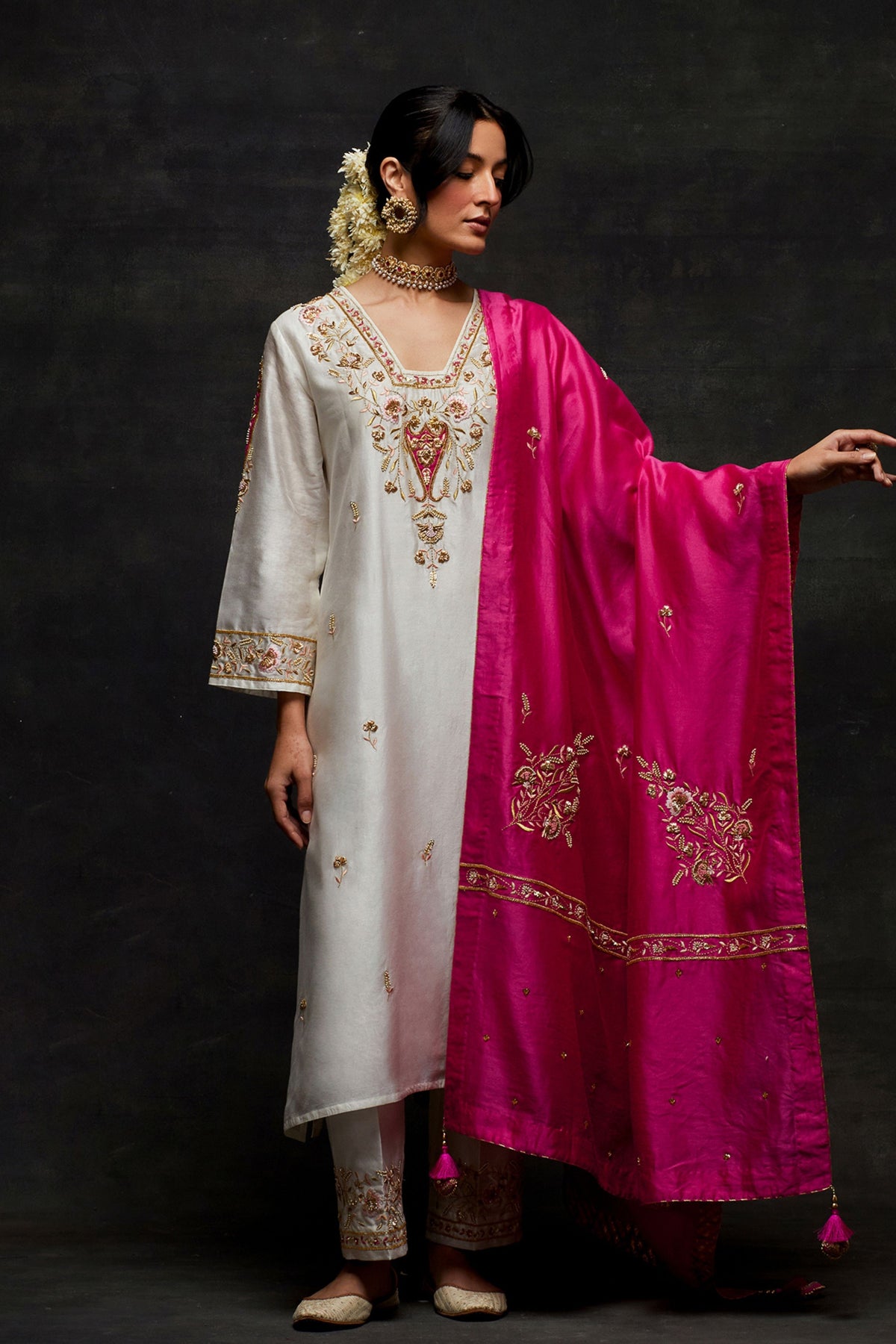 Pink Embroidered Dupatta