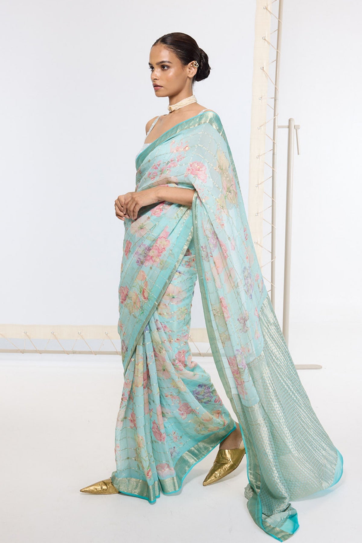 Handwoven Baby Blue Printed Saree
