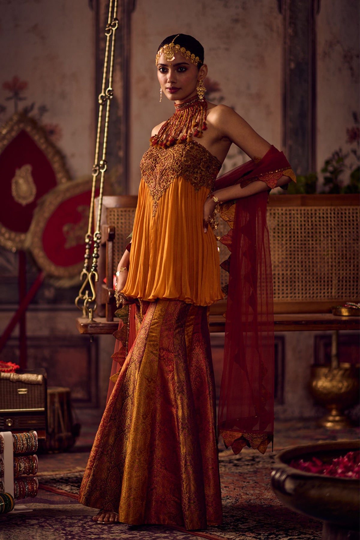 Kesariya Rang Peplum Tube Set