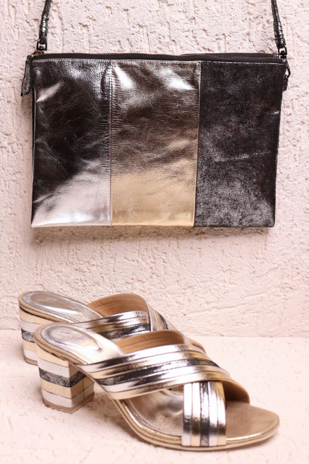 Tribeca Metallic Leather Block Heels
