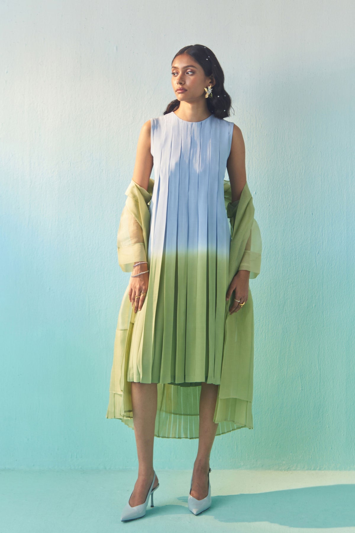 Sky & Grass Pleated Dress