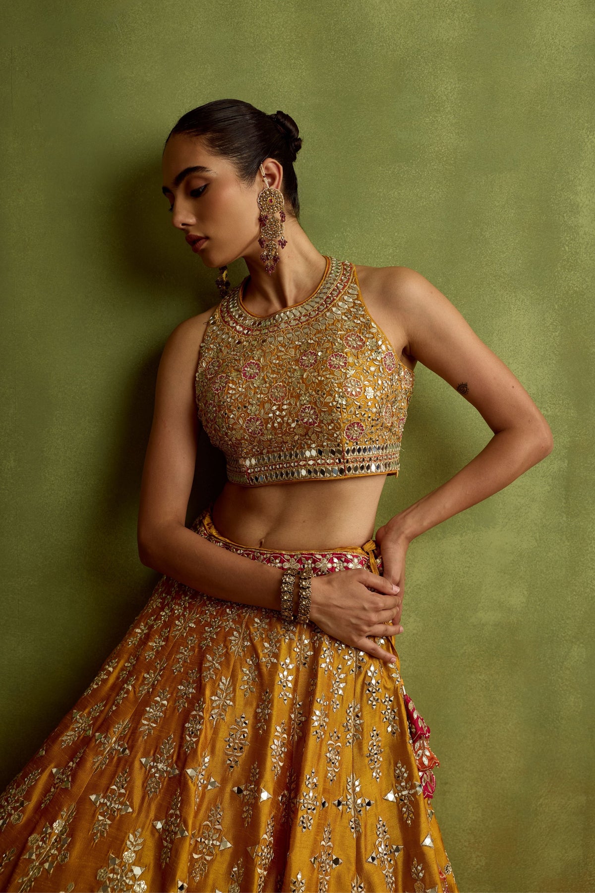 Yellow and Red Silk Lehenga Set