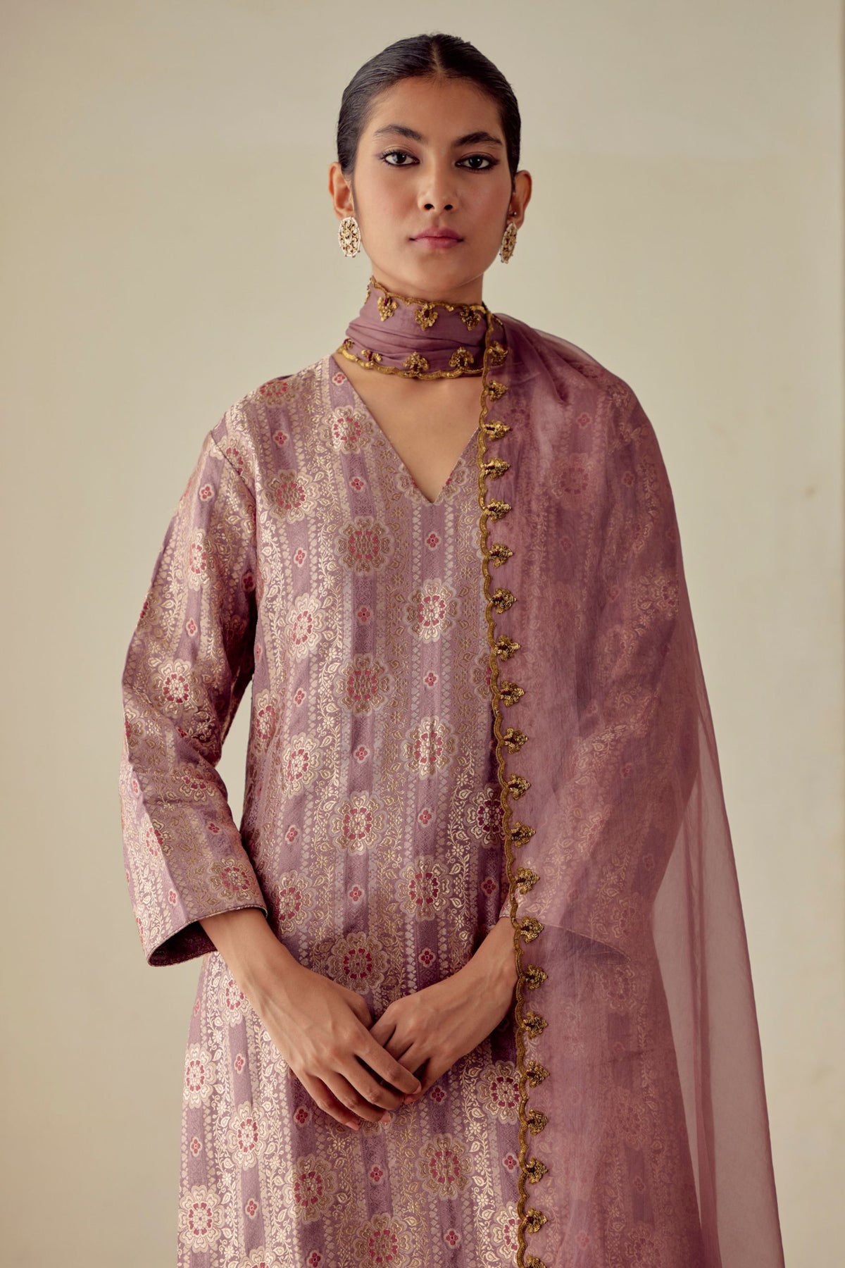 Sharmila Silk Brocade Pale Kurta Set