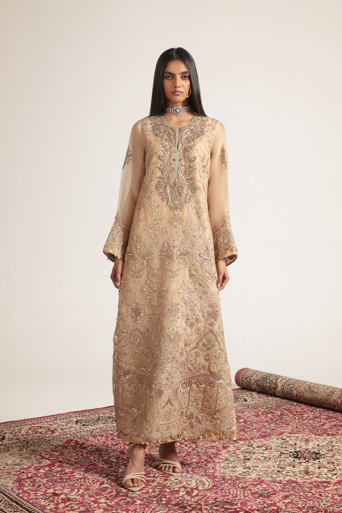 Ivory Heavy Jaal Kaftan Set