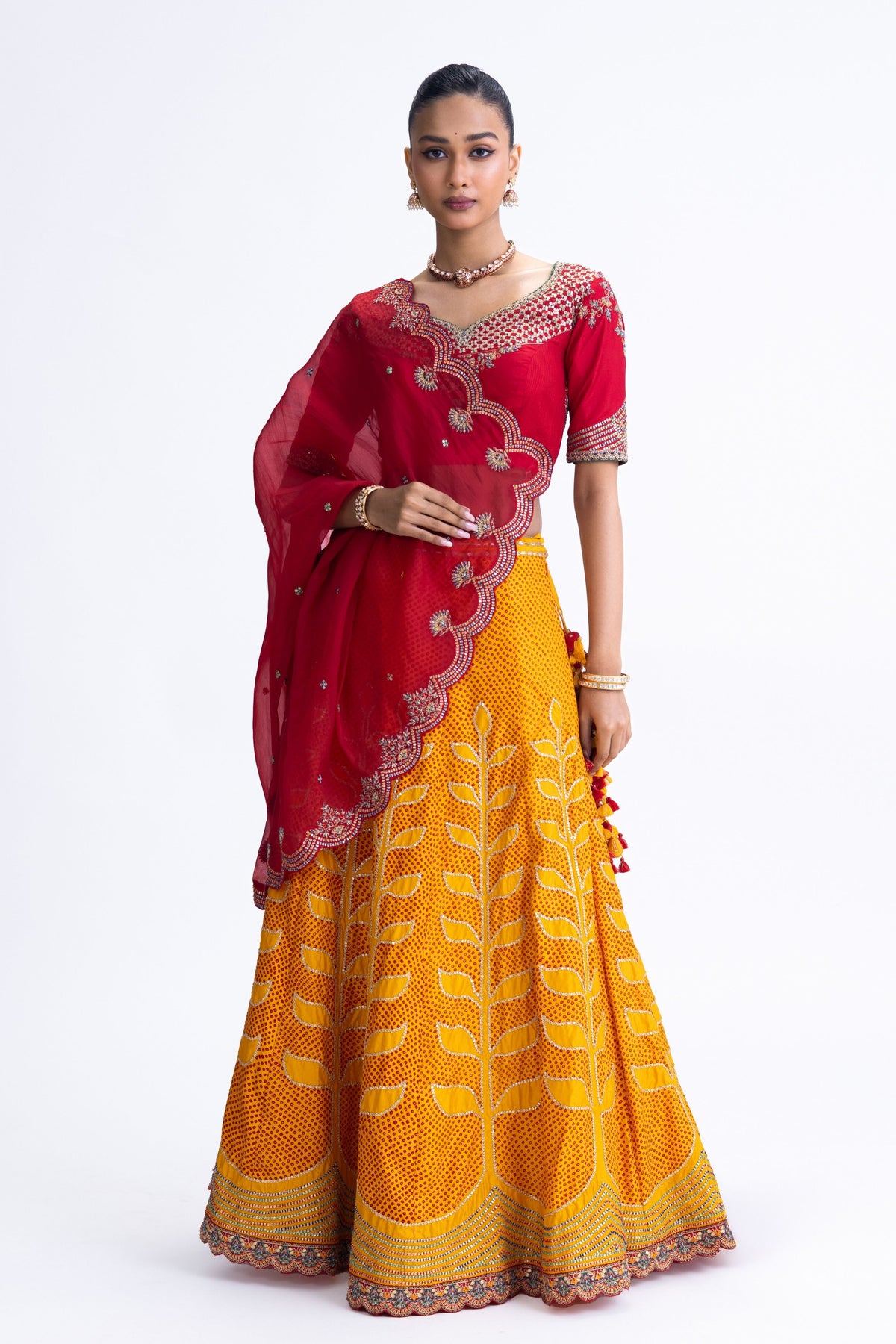 Yellow Red Ekam Lehenga