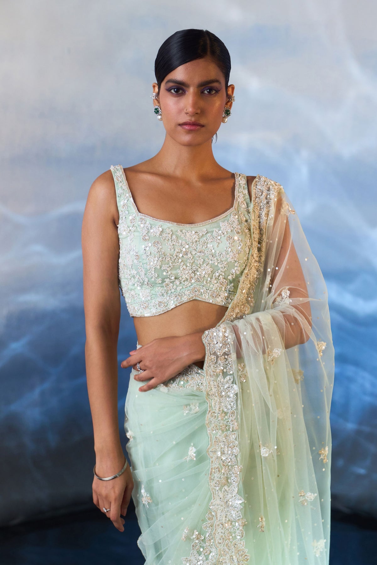 Ice Blue Saree Set