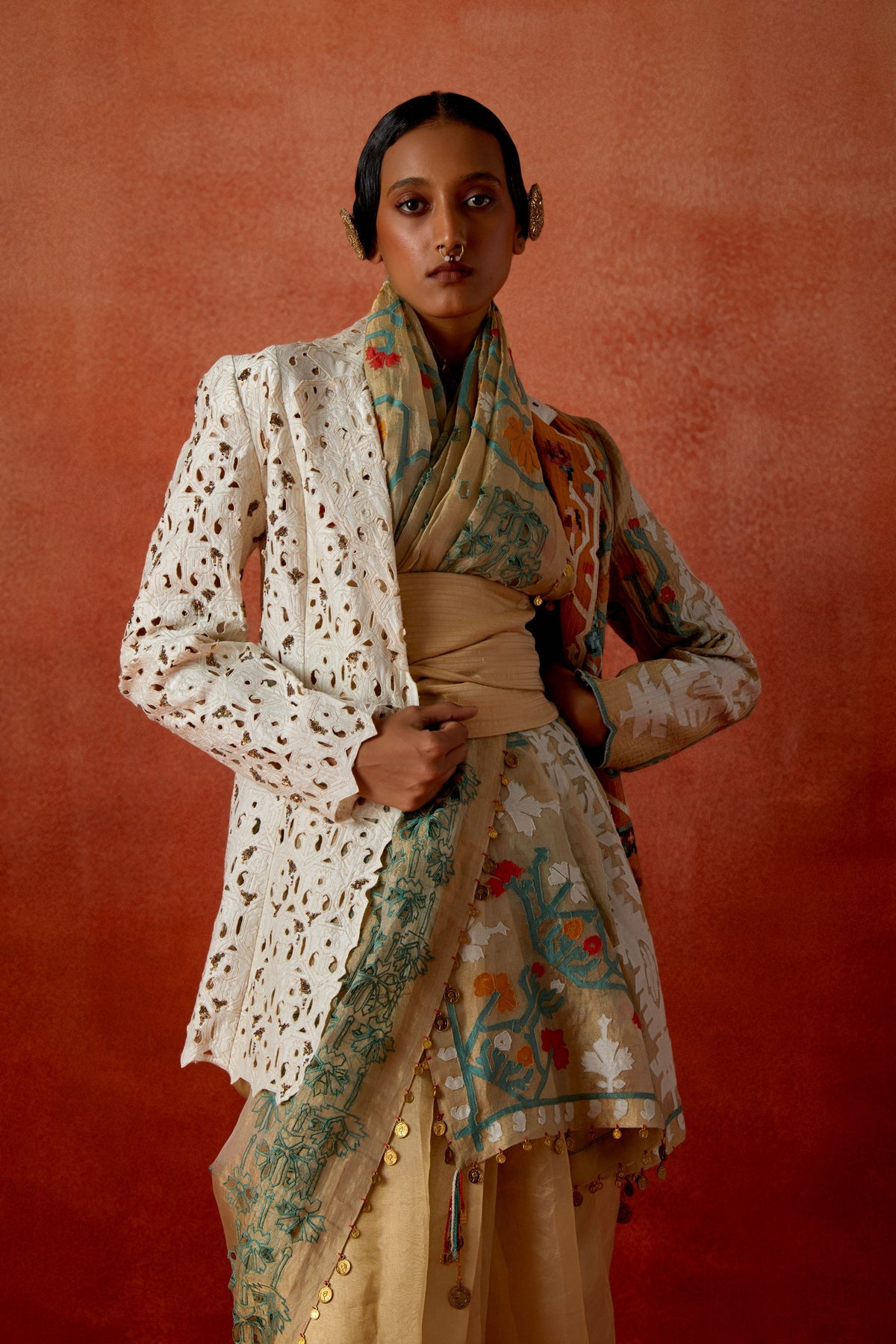 Gold Jacket Sari Set