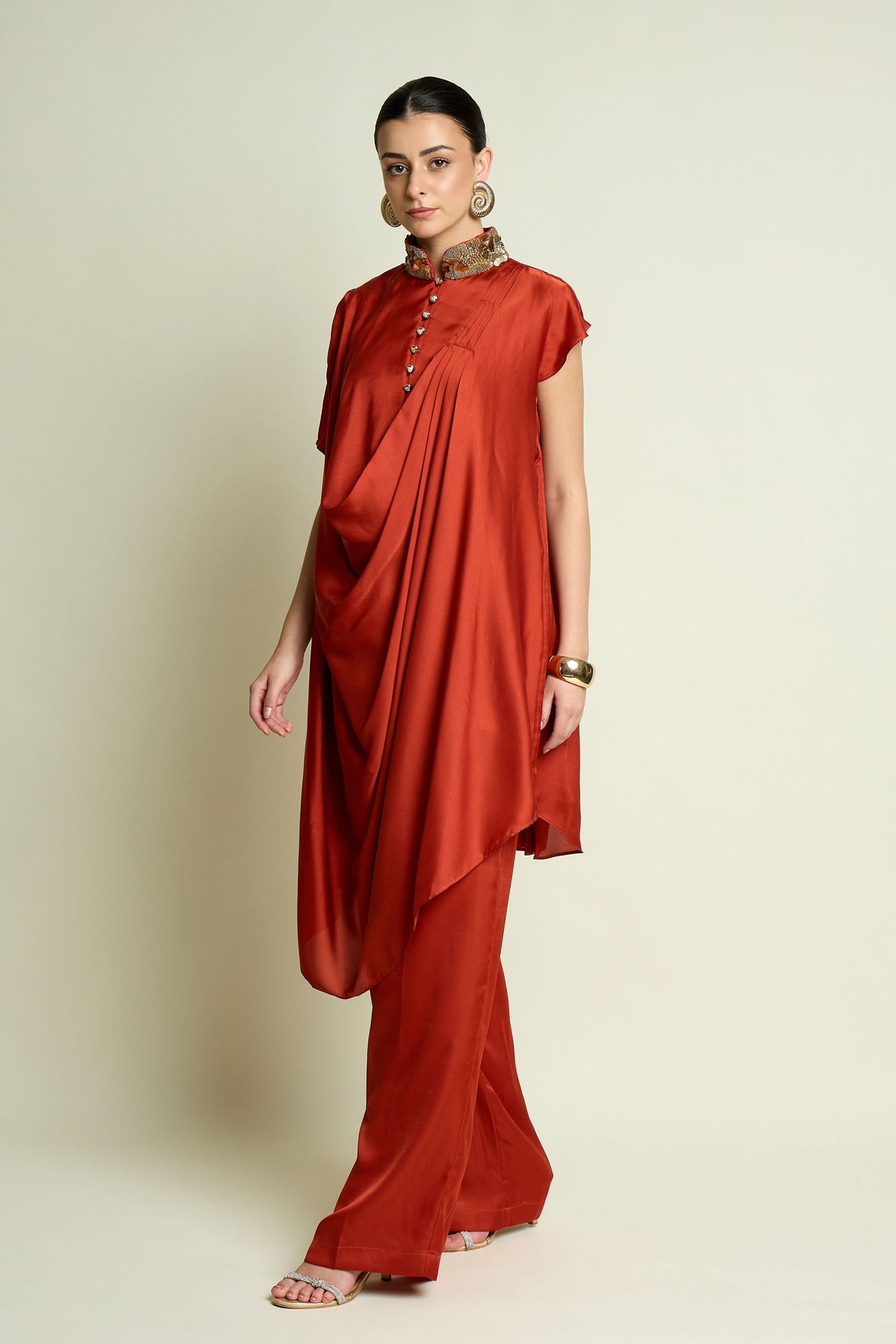 Rust Draped Tunic Set