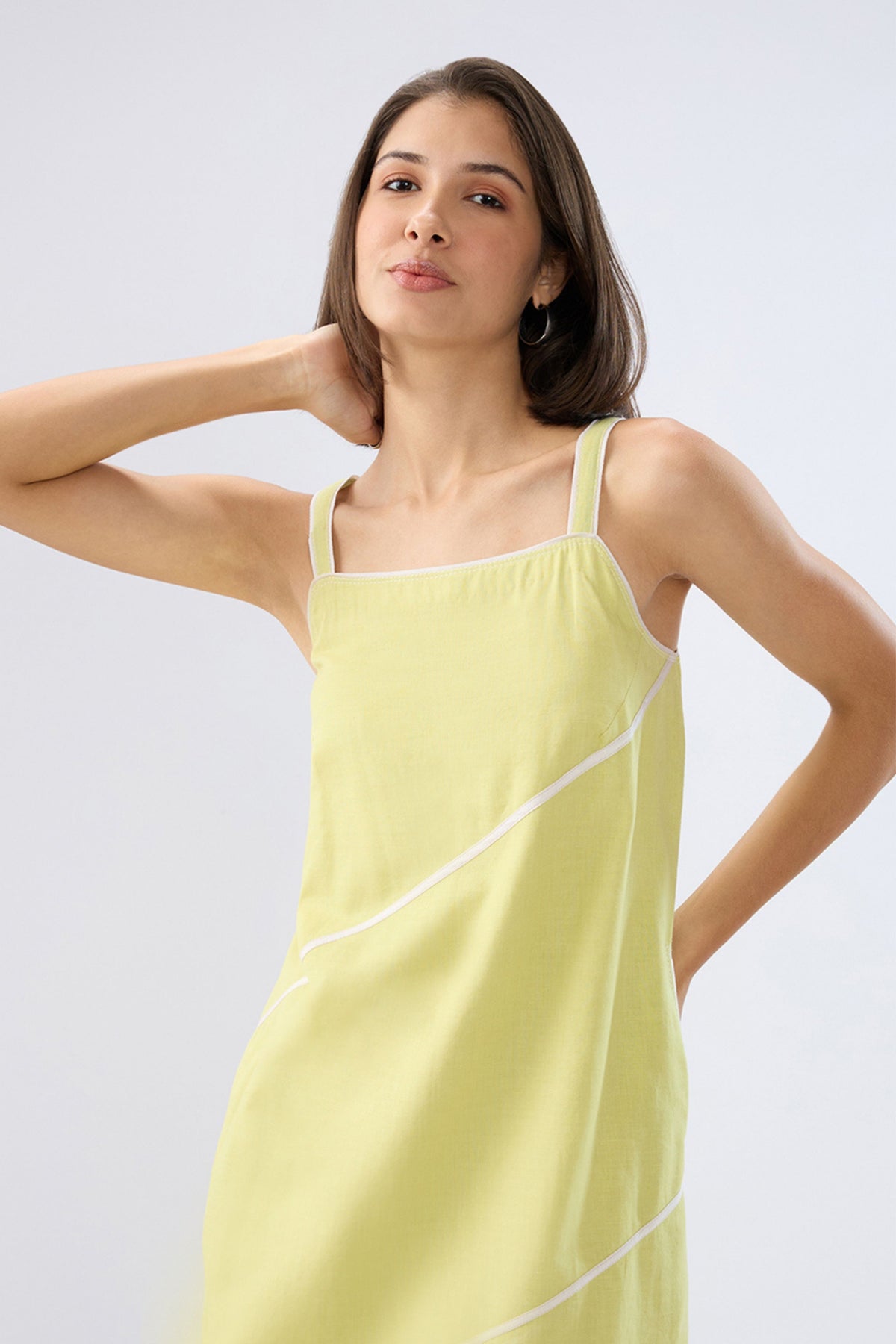 Green Square Neck Column Dress