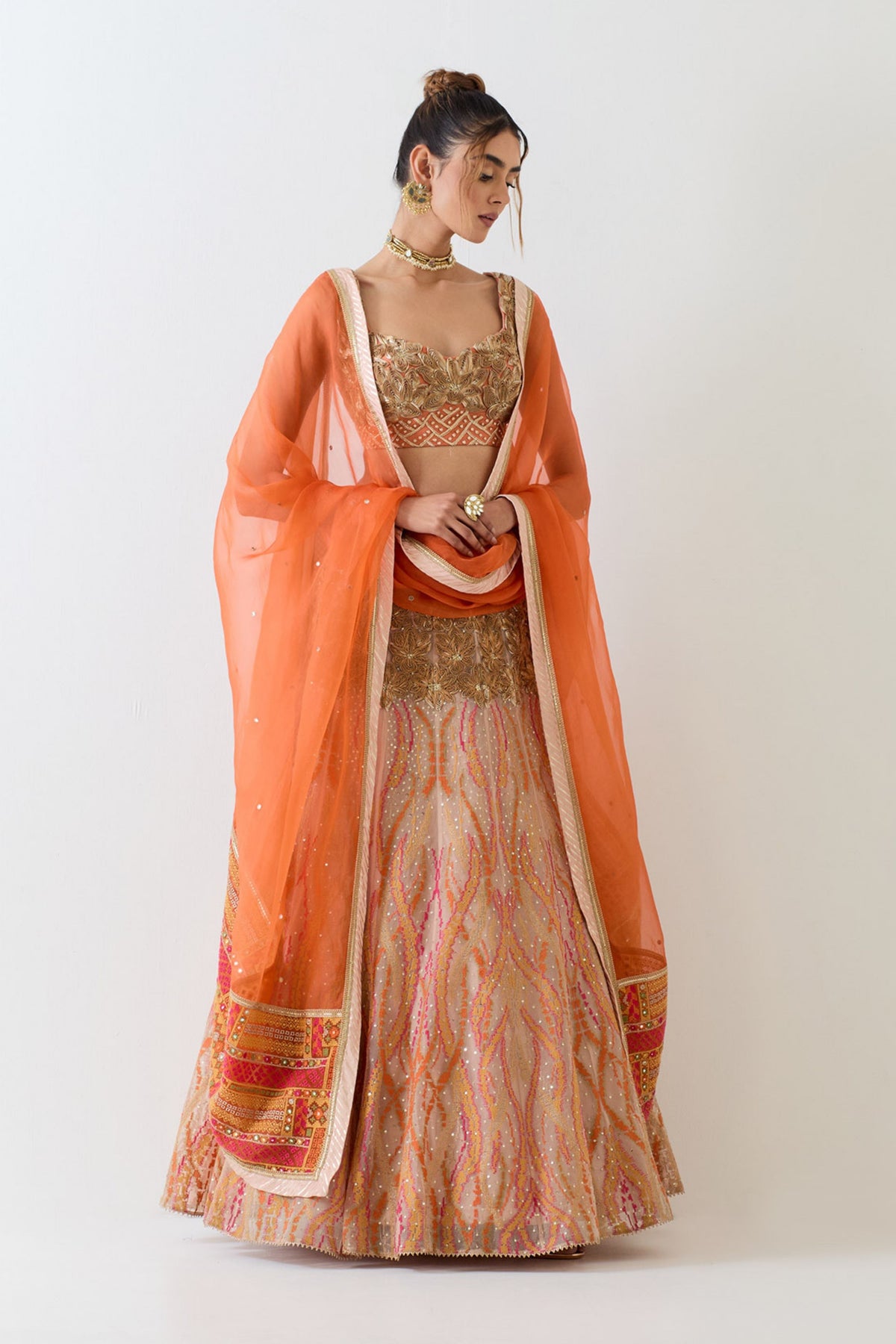 Rust Organza Lehenga Set
