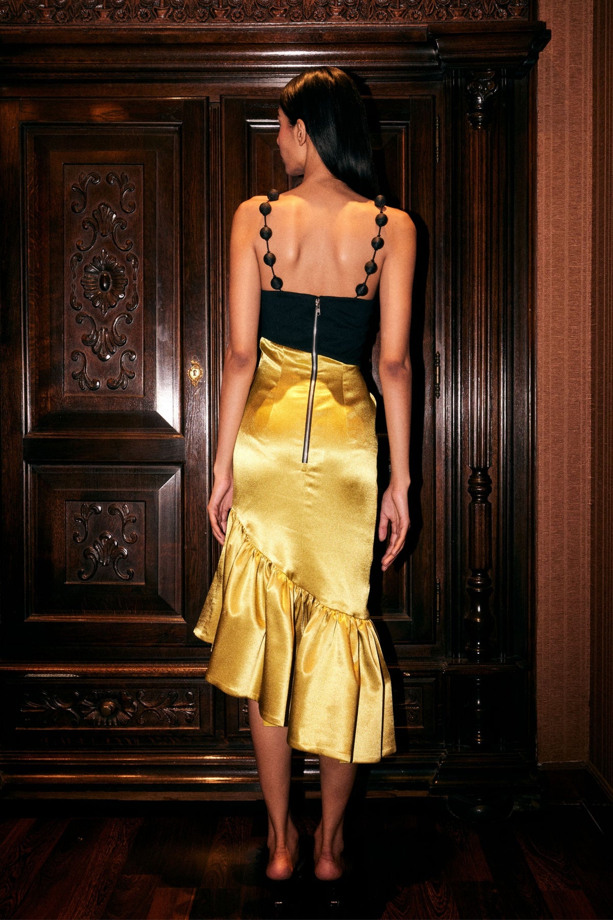 Yellow Satin Cocktail Dress