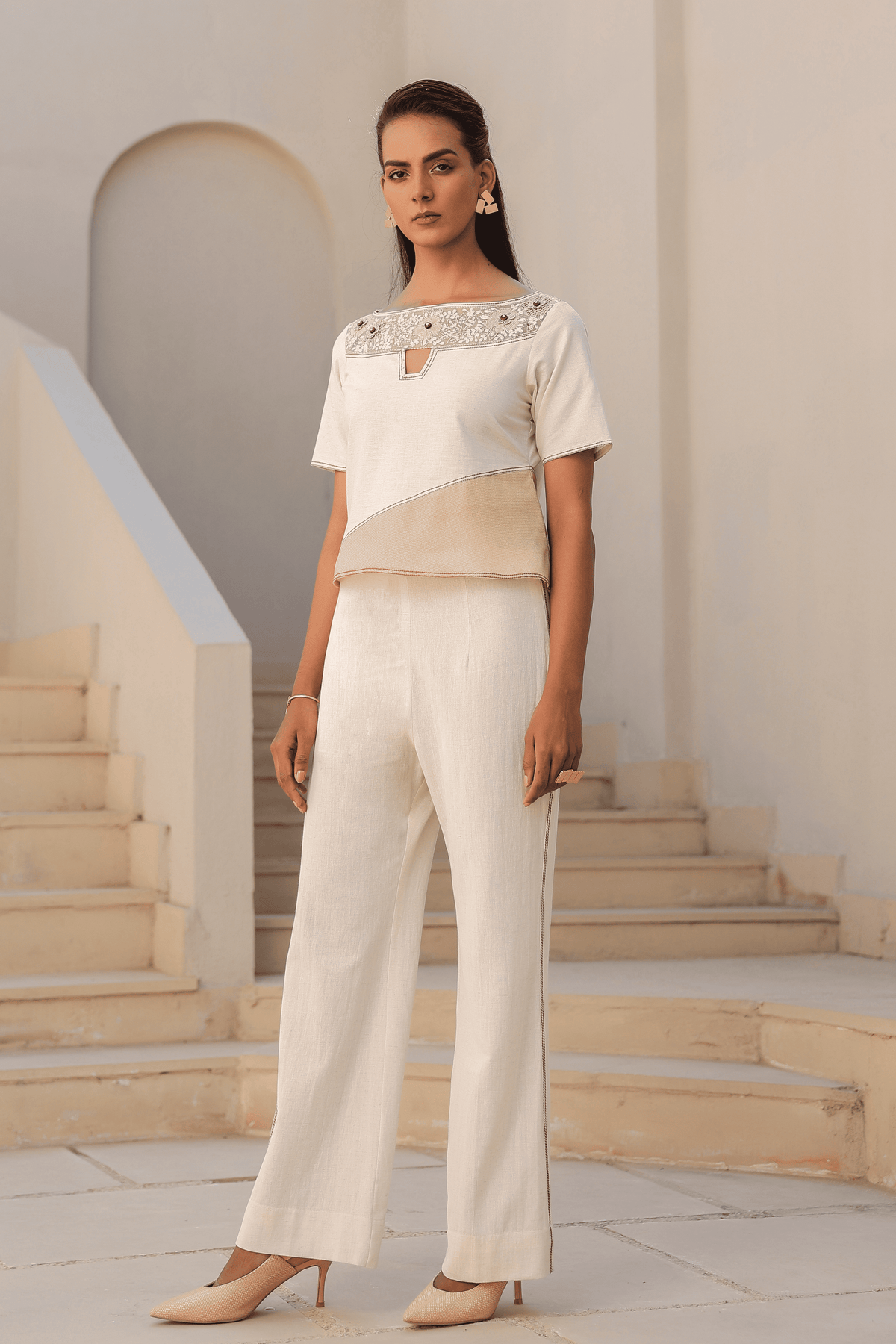 Azure Boat Neck Co-ord Set in Ivory